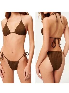 Good American Always Fits Tiny Ties Bikini Bottoms 1/2 Mocha Brown NWT
